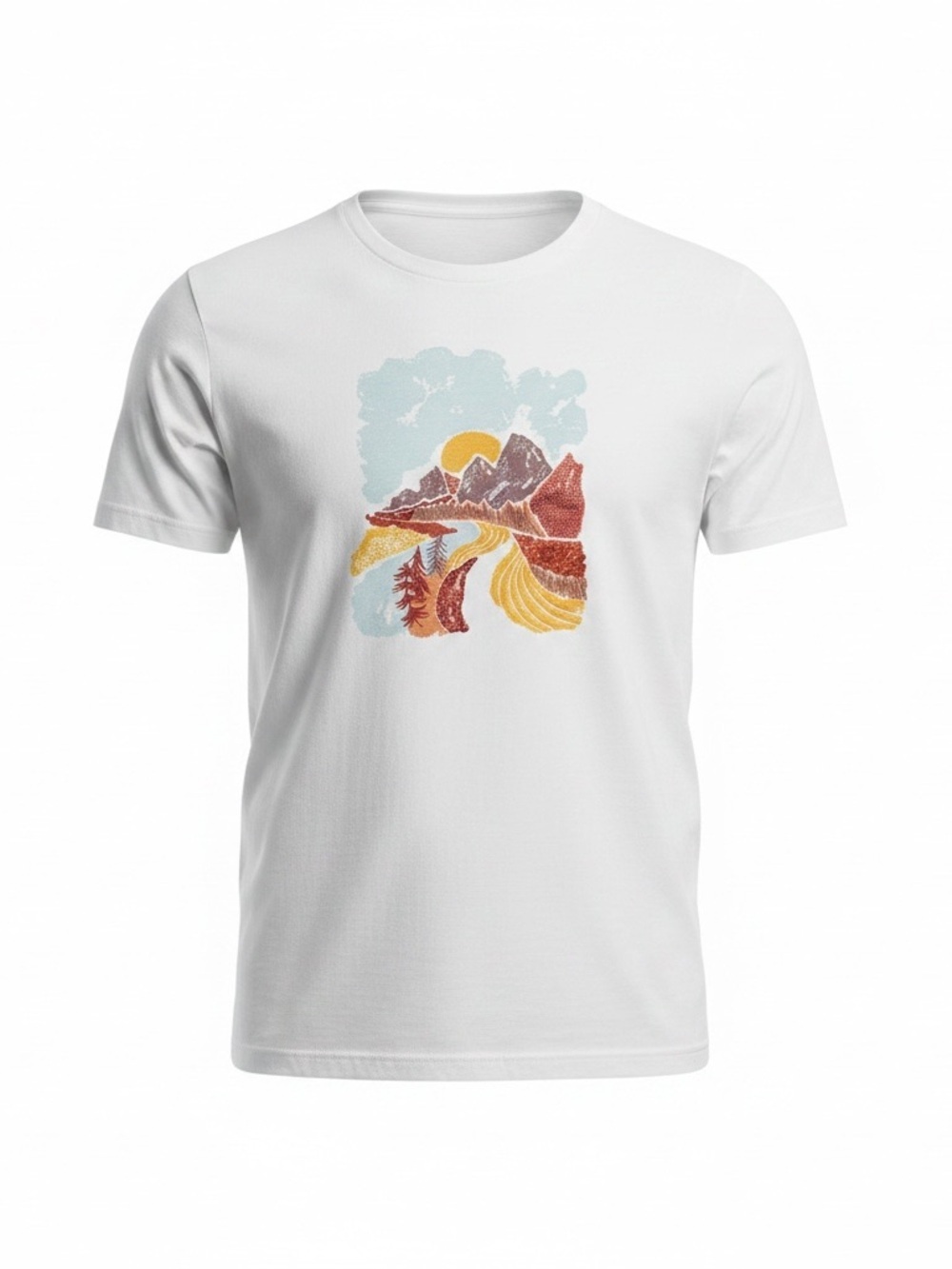 dip Organic Cotton Light Cream Short Sleeve Tee with Retro Mountain Graphic